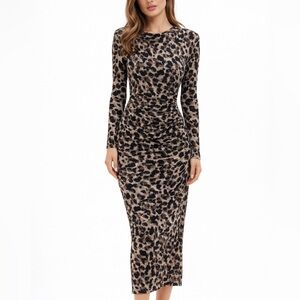 Signature by Robbie Bee Animal Print Long Sleeve Dress